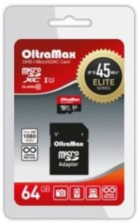 Карта памяти 64GB OltraMax OM064GCSDXC10UHS-1-ElU1 microSDXC Class 10 Elite UHS-I (45 Mb/s) + SD адаптер