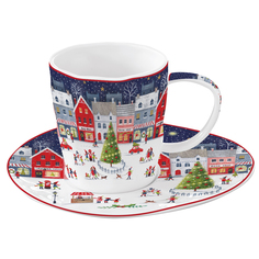 Чашка с блюдцем Easy life 0,25 л новогодняя деревня