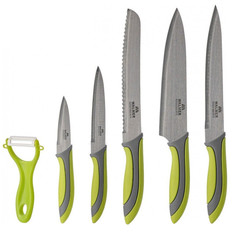 Ножи кухонные в наборах набор ножей WALMER Vegan 6 предметов: 5 ножей, овощечистка, пластик, сталь