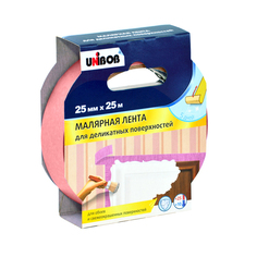 Ленты малярные, клейкие лента малярная UNIBOB для деликатных поверхностей 25ммх25м розовая, арт.87251