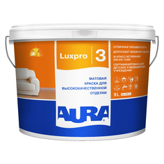 Краски для стен и потолков краска в/д AURA Luxpro 3 база А для стен и потолков 9л белая, арт.10891