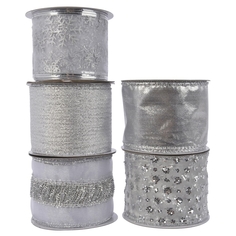 Лента, банты и упаковочные аксессуары лента п/э 63мм 2,7м серебро в асс-те Kaemingk