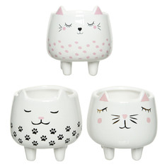 Кашпо, горшки для комнатных растений кашпо керамическое на ножках Кот 0,5л d8см h10см белый в асс-те Kaemingk