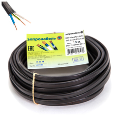 Кабель электрический в бухтах кабель ВВГп-нг(А) LSLTx ЭлПроКабель твердый плоский негорючий низкотоксичный 3x2,5 ГОСТ 10м черный
