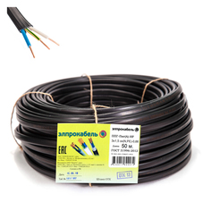 Кабель электрический в бухтах кабель ППГп-нг(А)-HF ЭлПроКабель твердый плоский негорючий безгалогенный 3x1,5 ГОСТ 50м черный