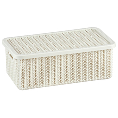 Контейнеры, корзинки, ящики для хранения коробка IDEA Вязание белый ротанг 3л 9,5х15х27см с крышкой пластик