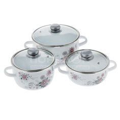 Набор эмалированной посуды 6 предметов, кастрюли 2,3,4 л, СтальЭмаль, Садовая песня, 1KA021S, белый