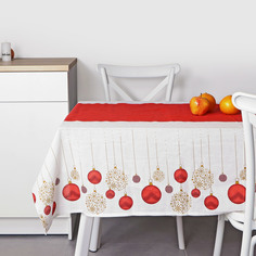 Скатерть Mercury Noel Шары белая с красным 140х180 см