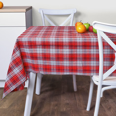 Скатерть Mercury Tartan красная с белым в клетку 140х240 см