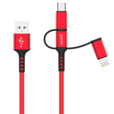 Дата-кабель PERO DC-06 Universal 3 in 1 (Lightning/micro USB/Type-C), 2А, 2м, красный ПЕРО