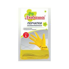 Перчатки хоз.латексные ЛЮБАША ЭКОНОМ, МНОГОРАЗОВЫЕ, х/б напыление, размер L (большой), 603785, 12шт/партия