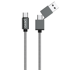 Дата-кабель PERO DC-07 UNIVERSAL 2 in 1, USB-A + PD to Type-C, 1m, Silver ПЕРО