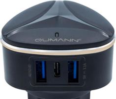 Сетевое зарядное устройство Qumann QTC-03 Type-C+2USB (AUTO-ID 3,1A;15,5W) черный 50030