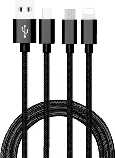 Дата-кабель АТОМ USB A 2.0-USB Type-C,USB B micro,Lightning, 1m, черный Atom