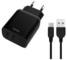 Сетевое зарядное устройство TFN 2 RAPID 2.4A+microUSB black