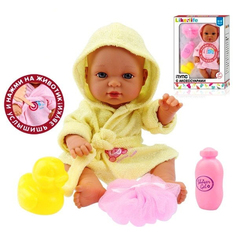 Пупс в халате,с аксессуарами(звук) в коробке в н-ре:мочалка,шампунь,игрушка 1758/200133879 Noname