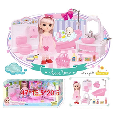 Кукла (16см) и ванная комната (8 предм) в коробке K0087 Noname