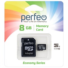 Карта памяти Perfeo MicroSDHC 8Gb Class 10 PF8GMCSH10AES + adapter