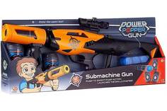Бластер Submachine gun с мягкими пулями 3 банки-мишени(9х5,5х2см), 12 пуль(D=2,5см) YG04P Noname