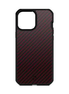 Чехол-накладка антибактериальный ITSKINS HYBRID MAG CARBON для iPhone 13 Pro (6.1"), красный/черный