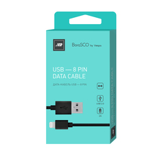 Дата-кабель BoraSCO USB - 8 pin, 2А, 3м, черный