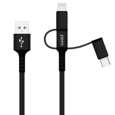 Дата-кабель PERO DC-06 Universal 3 in 1 (Lightning/micro USB/Type-C), 3А, 1м, черный ПЕРО