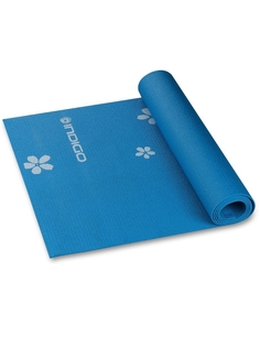 Коврик для йоги и фитнеса INDIGO PVC с рисунком Цветы, YG03P, Синий, 173*61*0,3 см