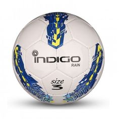 Мяч футбольный №3 INDIGO RAIN тренировочный (PU SEMI) Юниор, IN031, Бело-сине-желтый,
