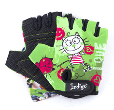 Перчатки вело детские INDIGO Котик, SB-01-8875, Зеленый, 4XS