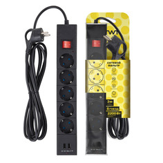 Сетевые фильтры с USB сетевой фильтр DUWI с выключателем 3м 5 гнезд 3х0,75кв.мм с/з 2USB черный