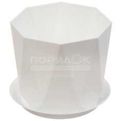 Кашпо пластик, 1 л, 13 см, для цветов, с поддоном, белое, Idea, Призма, М 3137