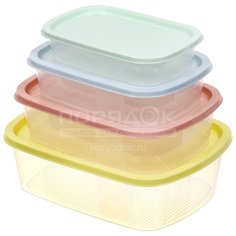 Контейнер пищевой пластик, 0.5,1,1.6,2.3 л, 4 шт, прямоугольный, Мультипласт, Пастель Умничка, MPU8232