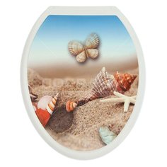 Сиденье для унитаза пластик, Ракушки на песке, белое, Росспласт, РП-813