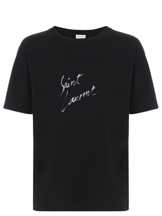 Футболка хлопковая с принтом Saint Laurent