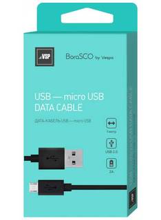 Дата-кабель BoraSCO USB - micro USB, 2А 1м, с удлинённым коннектором, черный