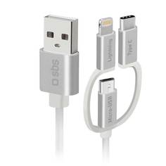 Дата кабель SBS, USB - Micro- USB, с адапт. Lightning и Type-C, 1.2 бел. (TECABLEUSBIP53189W)