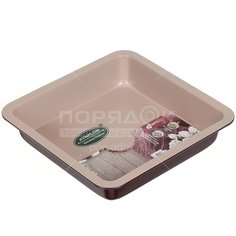Форма для выпечки углеродистая сталь, 22.5х22.5х4.5 см, антипригарное покрытие, прямоугольная, розовая, Apollo, Satin touch, STT-314