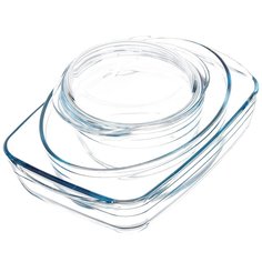 Форма для выпечки стекло, 3 шт, 30х21, 35х23, 18 см, 2.6, 2, 1.4 л, с крышкой, бесцветная, Pyrex, Essentials, 912S756/2021