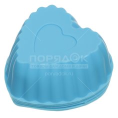Форма для выпечки силикон, 6 шт, 7х7.3х3.2 см, фигурная, голубая, Катунь, Сердечки, KT-S-602-6