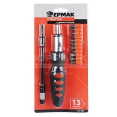 Отвертка 13 предметов, Ермак, сталь, гибкий стержнень, адаптер 1/4", биты: SL5, SL6, SL7, PH1, PH2, PH3, PZ1, PZ2, T15, T20, 651-195