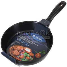 Сковорода алюминий, 22 см, антипригарное покрытие, Daniks, Викинг, DFP-22-BLK-IND, индукция