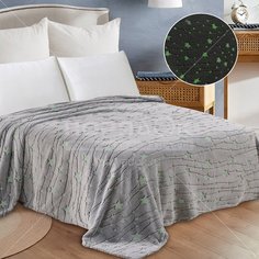 Плед 2-спальный, 180х200 см, велсофт, 100% полиэстер, Cleo, Бамбук Неон Звезды, серый, 180/006-PBN