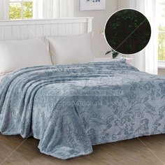 Плед 1.5-спальный, 150х200 см, велсофт, 100% полиэстер, Cleo, Бамбук Неон Динозавтры, синий, 150/022-PBN