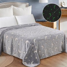 Плед 1.5-спальный, 150х200 см, велсофт, 100% полиэстер, Cleo, Бамбук Неон Луна, серый, 150/007-PBN