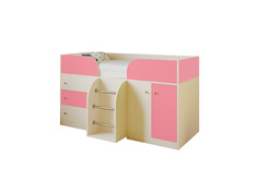 Кровать-чердак астра 5 дуб молочный/розовый (рв-мебель) розовый 193.2x89.5x155.1 см.