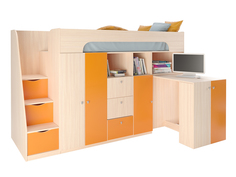 Кровать-чердак астра 11 дуб молочный/оранжевый (рв-мебель) оранжевый 236x84.2x143 см.