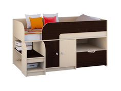 Кровать-чердак астра 9/4 дуб молочный/венге (рв-мебель) коричневый 163.2x99x90 см.