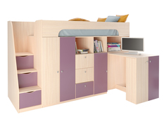 Кровать-чердак астра 11 дуб молочный/фиолетовый (рв-мебель) фиолетовый 236x84.2x143 см.