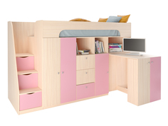 Кровать-чердак астра 11 дуб молочный/розовый (рв-мебель) розовый 236x84.2x143 см.