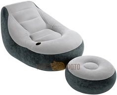 Кресло Intex 68564 Ultra Lounge с подстанканником, флок + пуфик